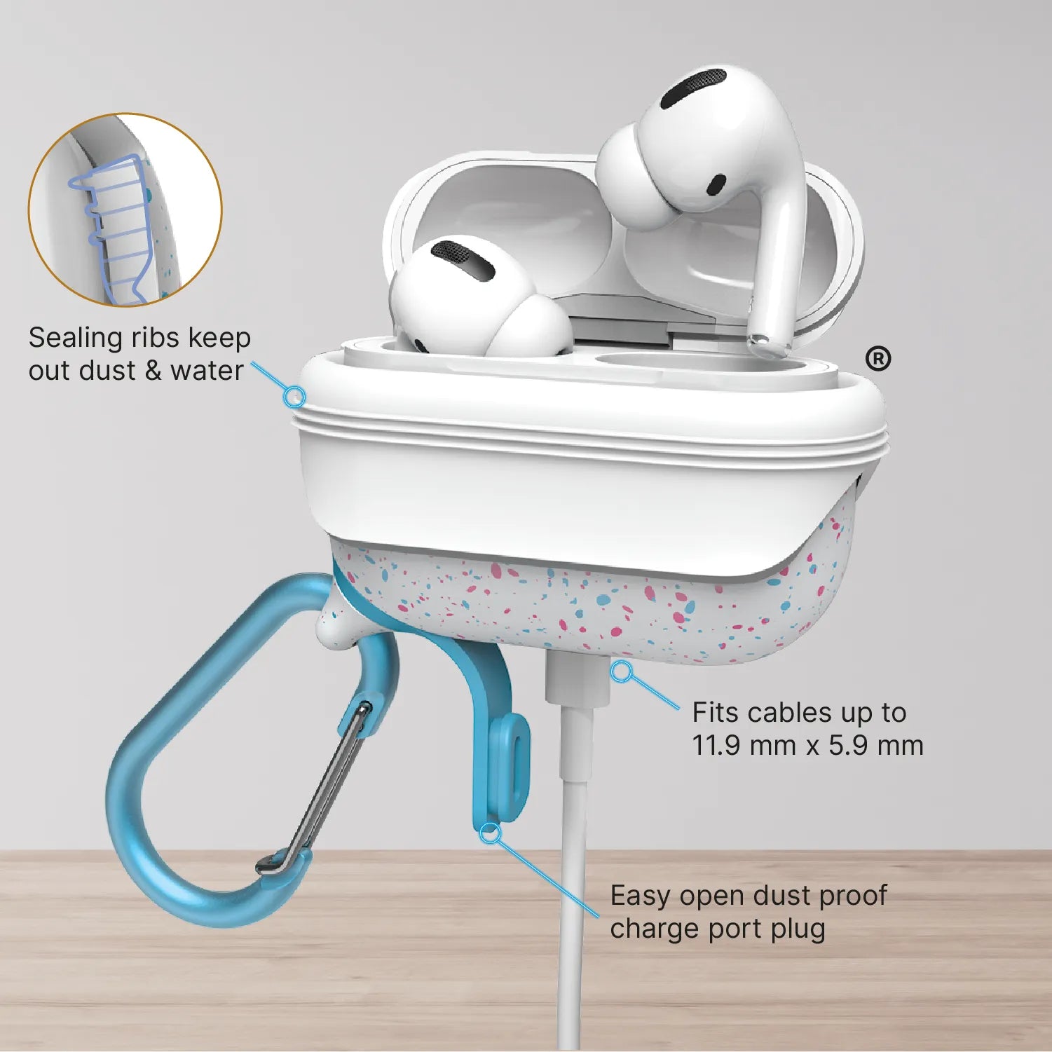 AirPods Pro (Gen 3/2/1) - Waterproof Case + Carabiner