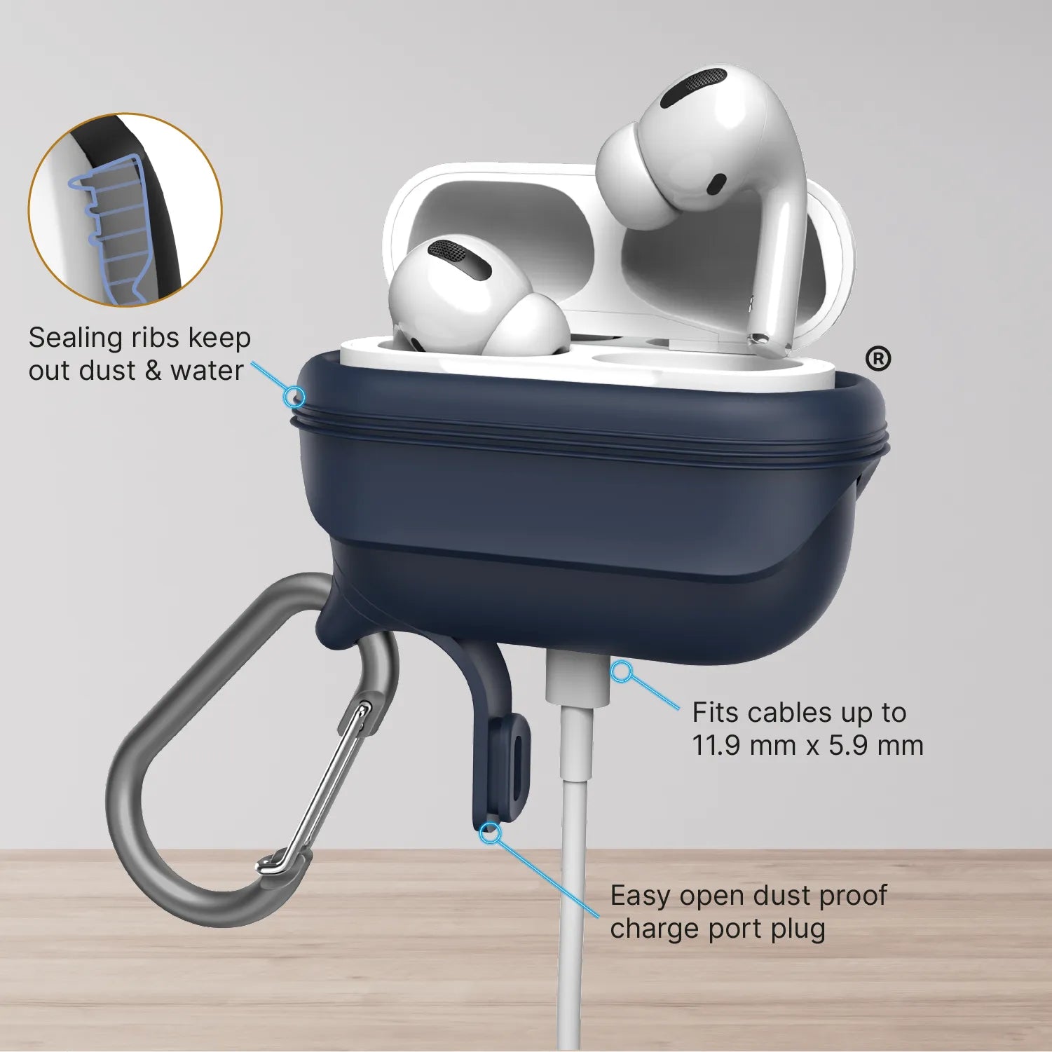 AirPods Pro (Gen 2/1) - Waterproof Case + Carabiner