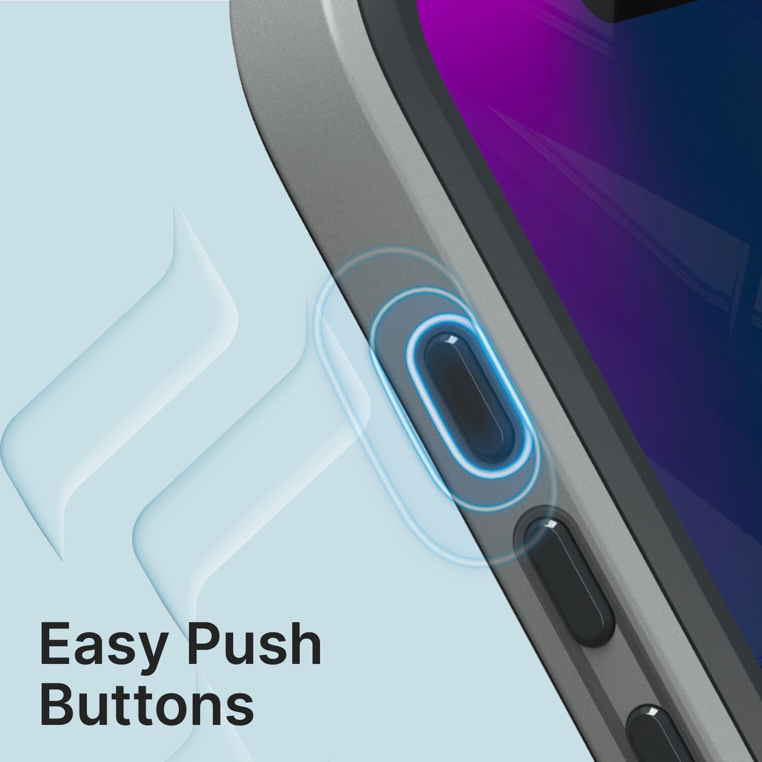 CATIPHO15GRYMP-FBA | Catalyst iPhone 15 Pro Waterproof Case Total Protection case showing buttons are easy to press and work well inside waterproof case