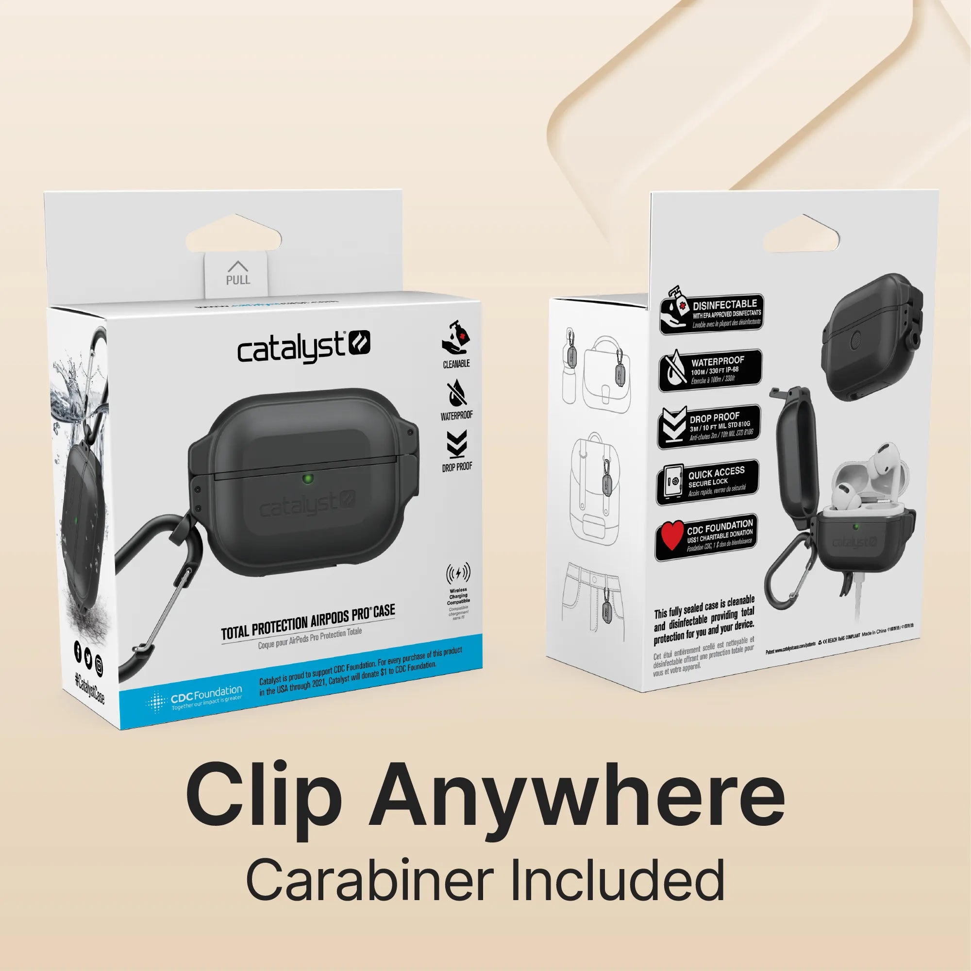 AirPods Pro (Gen 2/1) - 100M Waterproof Total Protection Case + Carabiner-UK