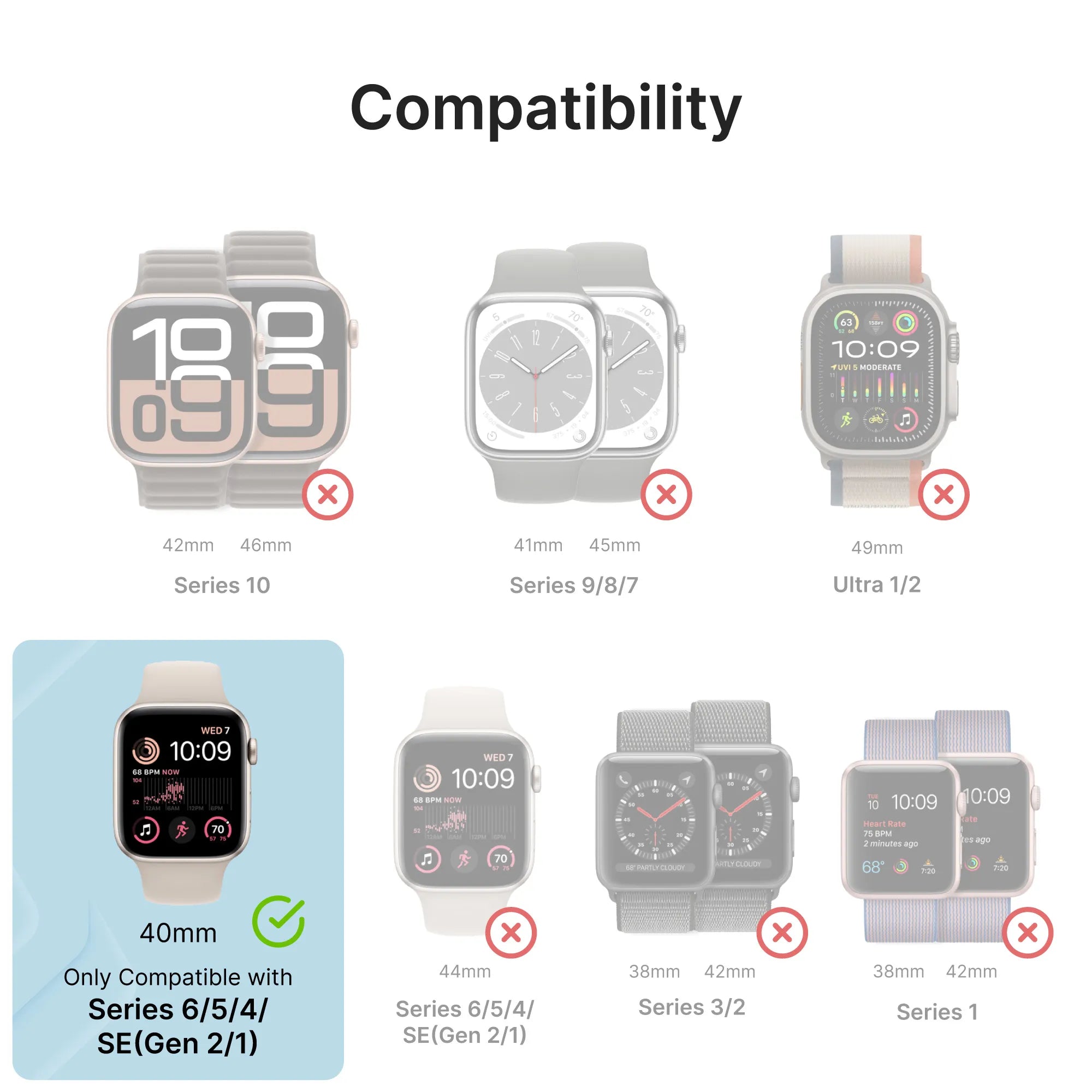 40mm - Screen Protector (2 Pack) for Apple Watch Series 6/5/4/SE (Gen 2/1)-CA