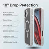 The Catalyst iPhone 16 Plus Drop Proof Case, MagSafe Compatible in clear is displayed from both the back and front, showcasing features such as 10ft drop proof protection, built-in lanyard attachments, raised edges for screen and camera protection, a non-slip grip design, works with Camera Control, and enhancement of sound quality.