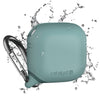 The Catalyst AirPods (Gen 4) Waterproof Case in sea green with Carabiner is showcased surrounded by water splashes, highlighting its water-resistant features.