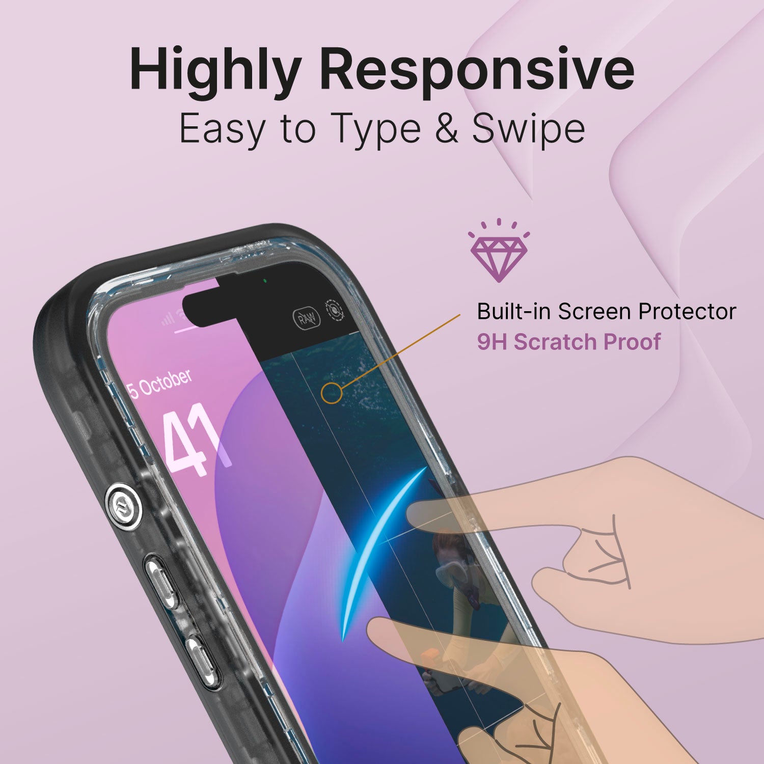 iPhone 16 Pro - Waterproof Case, Total Protection in Black features a fully protective design with a responsive "9H Scratch Proof" screen protector, it allows users to type and swipe effortlessly while offering serious protection.