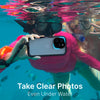 Two people underwater use the Catalyst iPhone 16 Pro - Waterproof Case, Total Protection in black, wearing masks and snorkels. Text reads: 